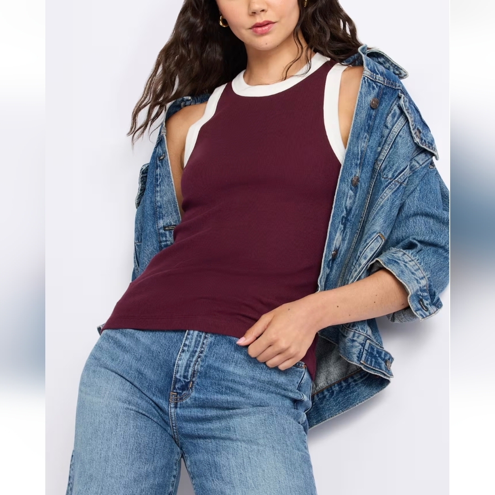 Market & Spruce- Ribbed High Neck Burgundy Tank Top